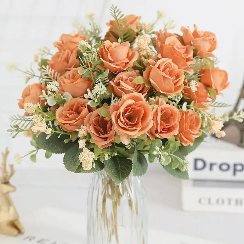 bouquet roses artificielles 30cm soie blanc rose rouge naturel decoration maison vase fleurs intérieur