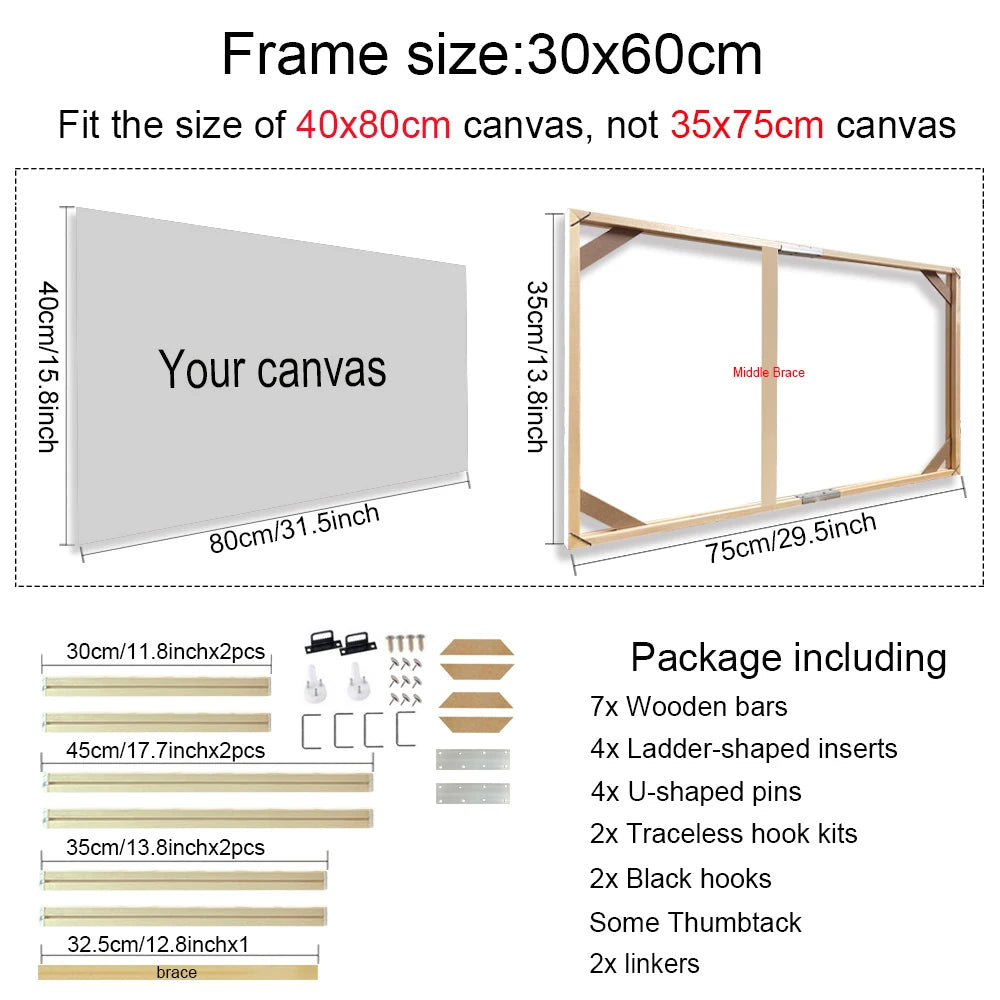 cadre mural bois moderne 30x60 40x80 50x100cm lignes géométriques clips inclusion kit crochets invisible