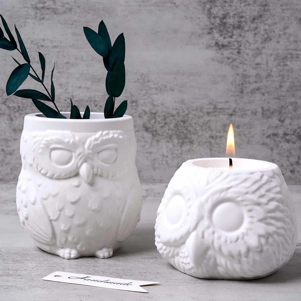 silicone moule chouette bougie plante deco intérieur artisanal blanc terre cuite plumes rustique bohème