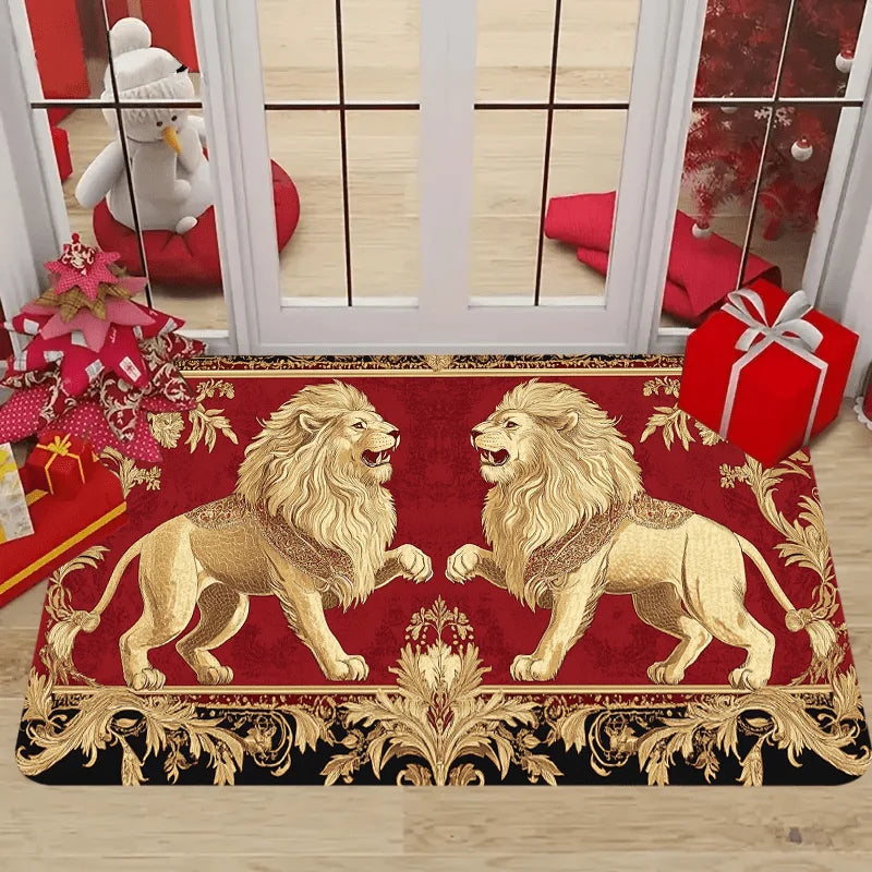 tapis sol lions doré rouge salon bain bordure florale classique 30x50cm 40x60cm polyester