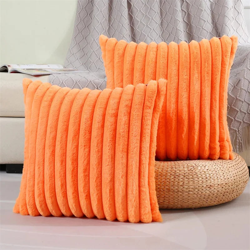 coussins décoratifs carrés rayés peluche douce moderne gris blanc cassé 45x45cm