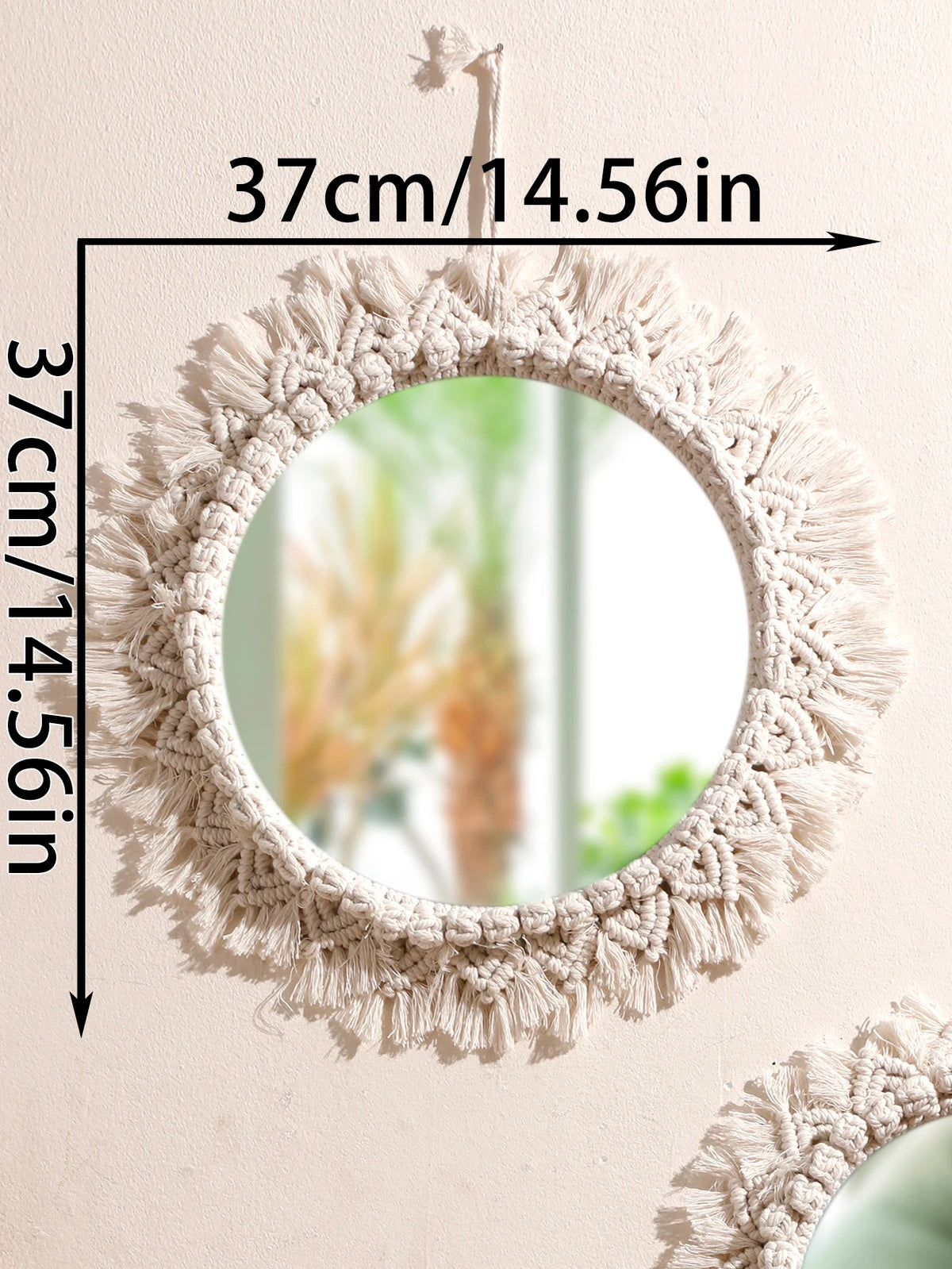 miroir boho macramé franges chambre salon décoration murale artisanale blanc beige
