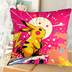 housse coussin carrée jaune motif pokemon pikachu décorative salon chambre lit enfant coton