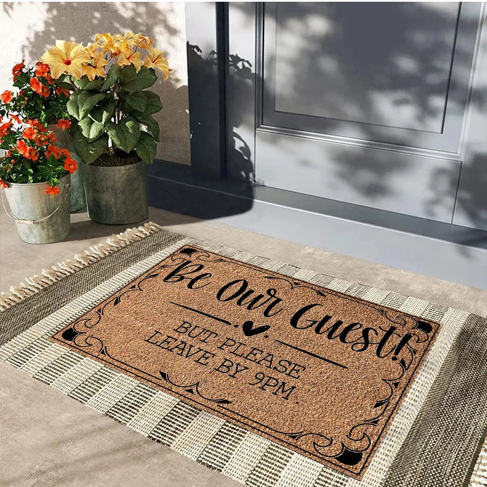 tapis d'entrée marron clair noir motif floral antidérapant résistant bactéries extérieur couloir classique vintage