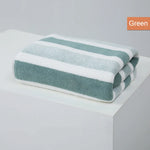serviette bain polyester coton bleu clair rayures horizontales absorption rapide toilette moderne
