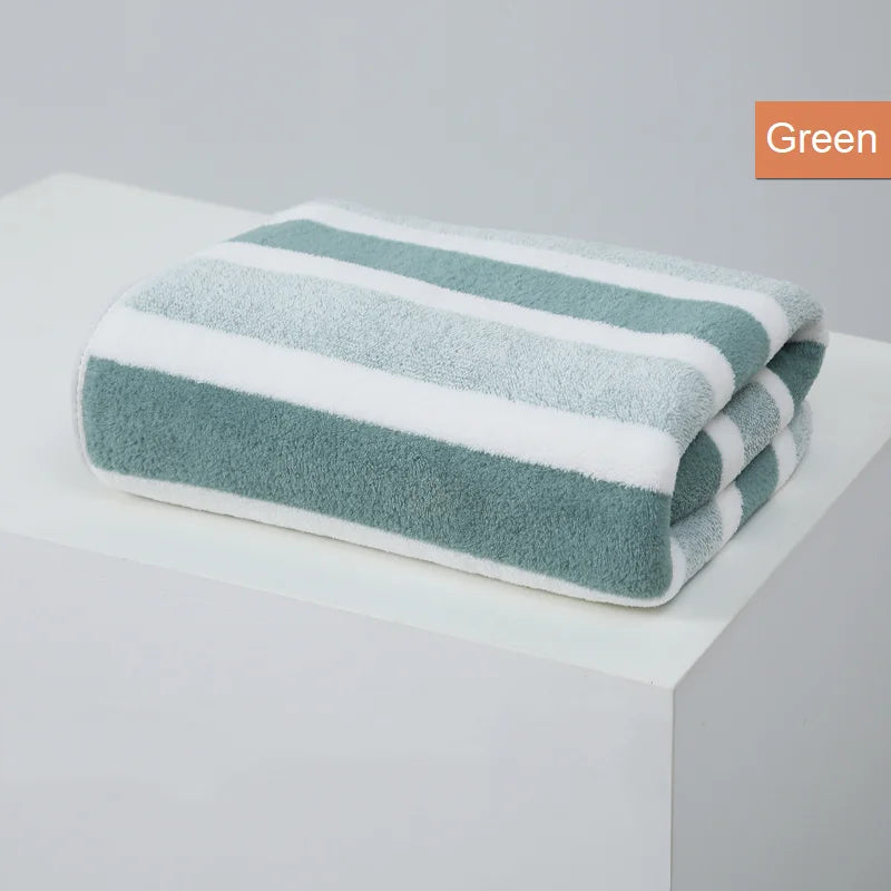 serviette bain polyester coton bleu clair rayures horizontales absorption rapide toilette moderne