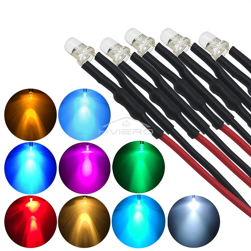 ampoules led pré câblées 5pcs ronde 3mm 20cm blanc rouge bleu vert jaune orange