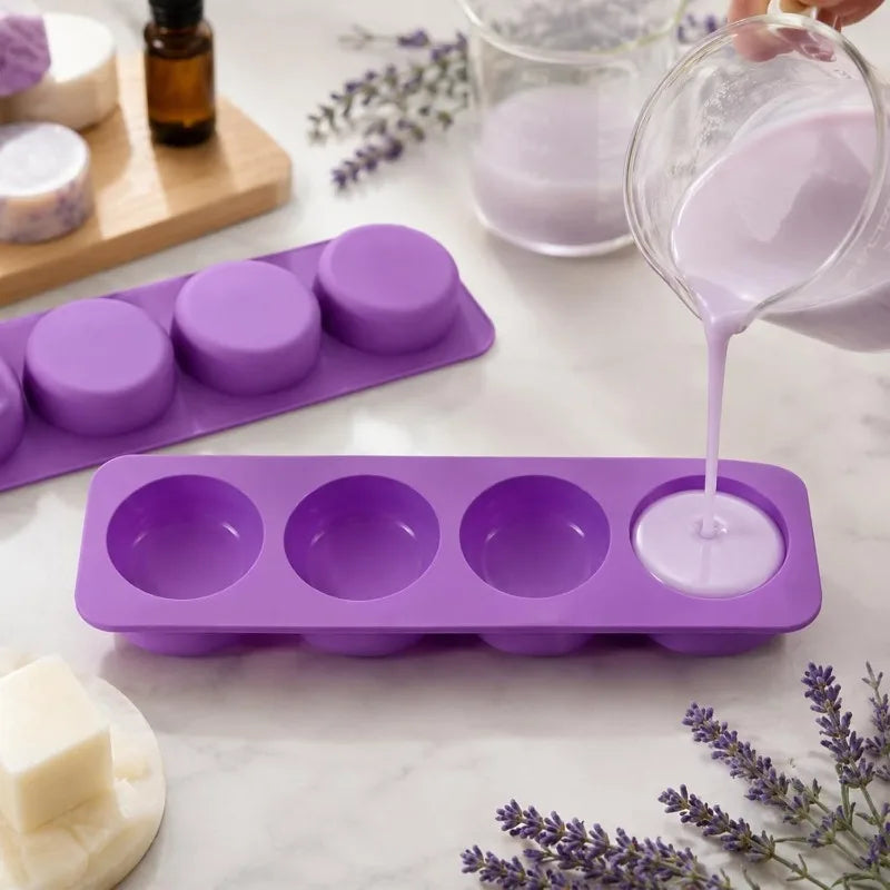 moule silicone violet cavités rondes fabrication savon bougie bain artisanal
