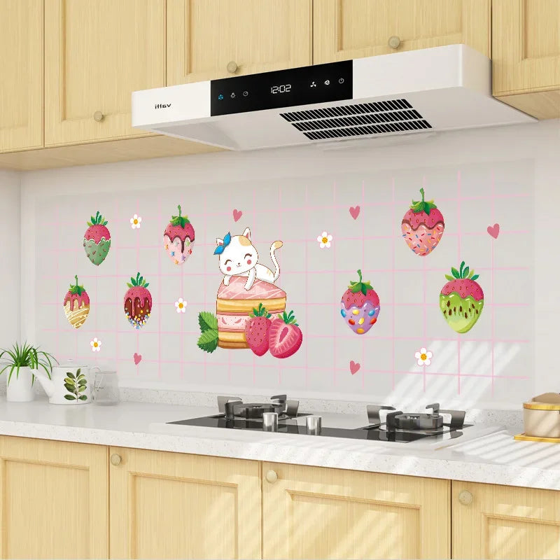 autocollant mural cuisine pvc 30x90 cm motif cartoon moderne résistant chaleur humidité