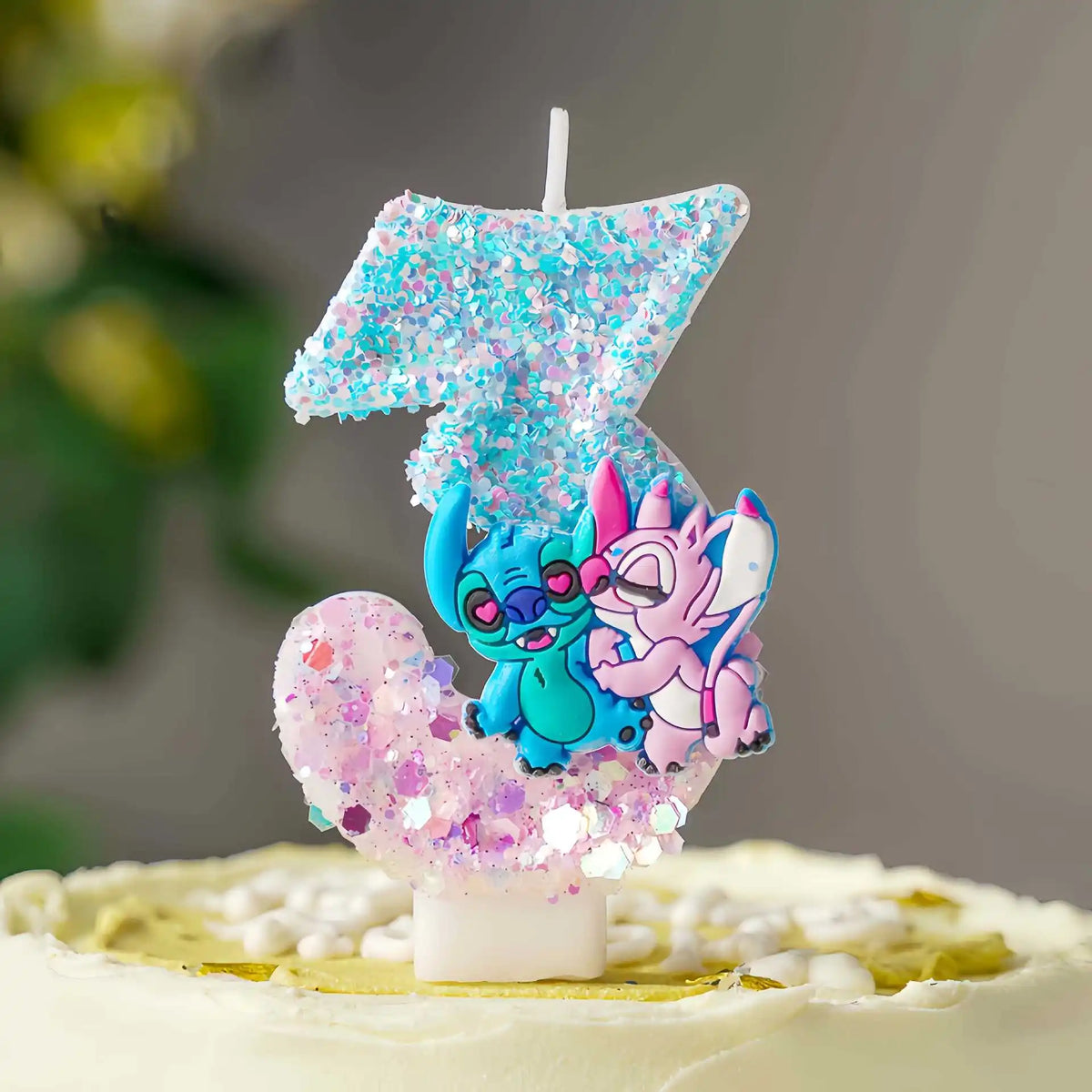 bougies numériques bicolores paillettes personnages animés bleu rose blanc decoration anniversaire enfants