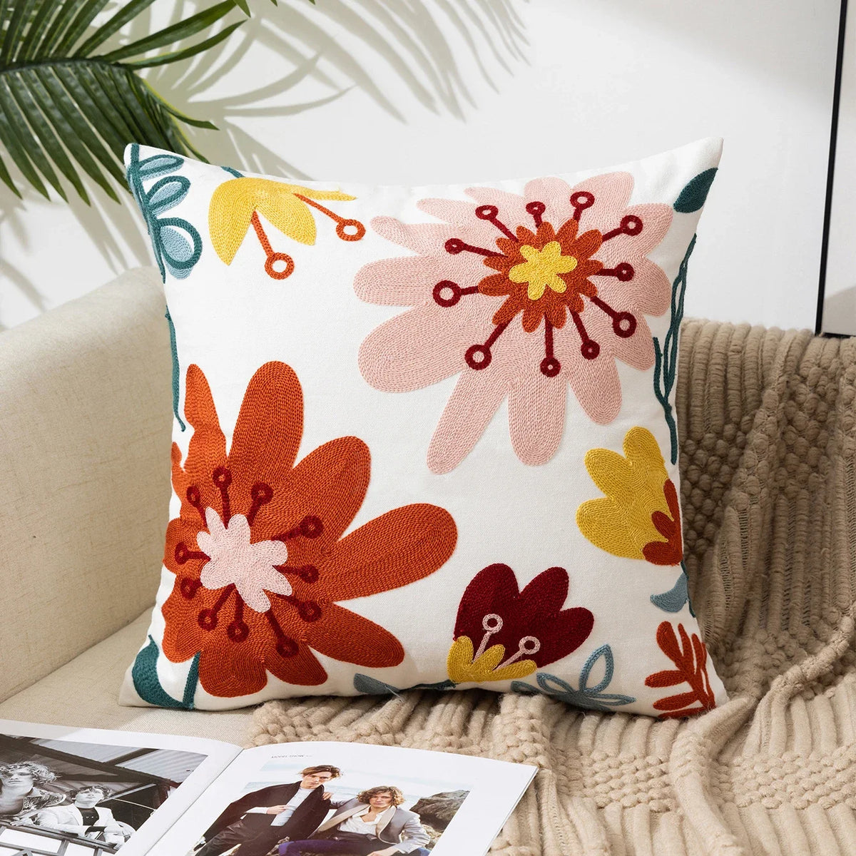 taie d'oreiller carrée moderne motif floral multicolore polyester décoration lit canapé voiture