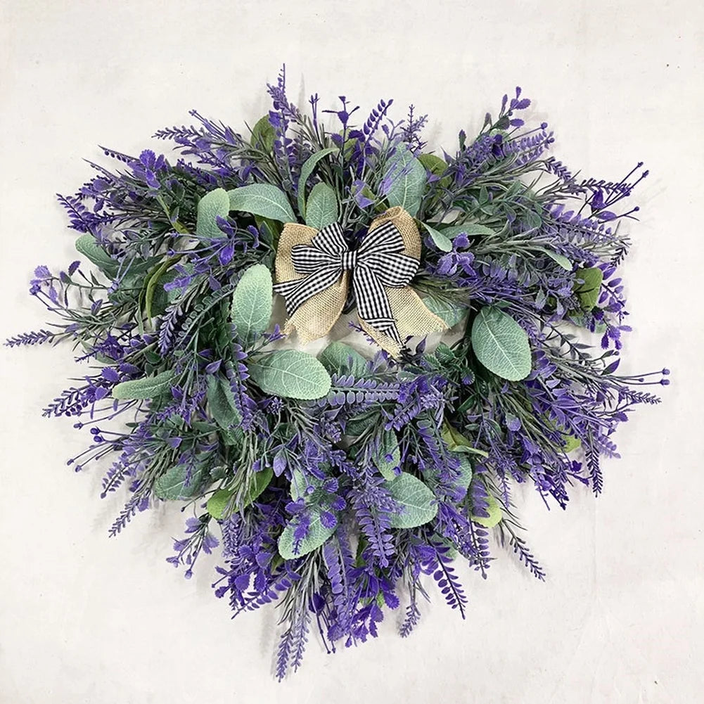 décoration intérieure couronne artificielle fleurs violettes feuilles vertes mariage saint valentin rustique naturel