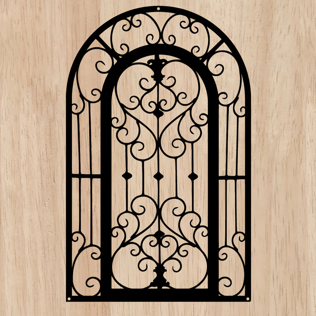 décoration murale art nouveau grille fenêtre ornements floraux noir métal suspendu chambre coucher