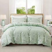 Housse de couette florale vert sauge réversible 3 pièces avec impression 3D pour chambre d'adulte