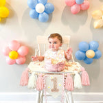 couronne bannière anniversaire fille rose fleurs pompons chiffre décoration fête enfant boho