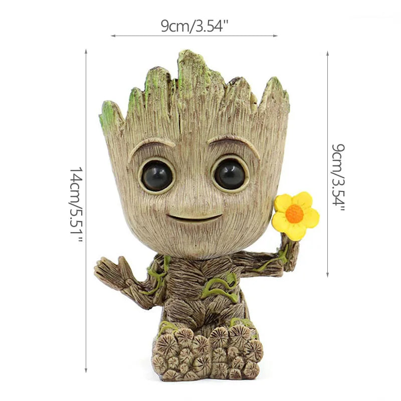 cache pot créatif marron vert texture bois personnage groot fleur intérieur décoration maison artisanat