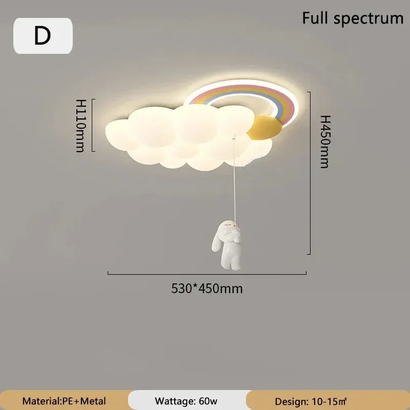 lampe suspendue moderne enfantine nuage arc ciel blanc jaune licorne cordon fixe chambre enfants