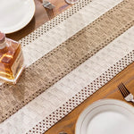 chemin table tressé rustique bohème beige marron blanc franges noel halloween pâques