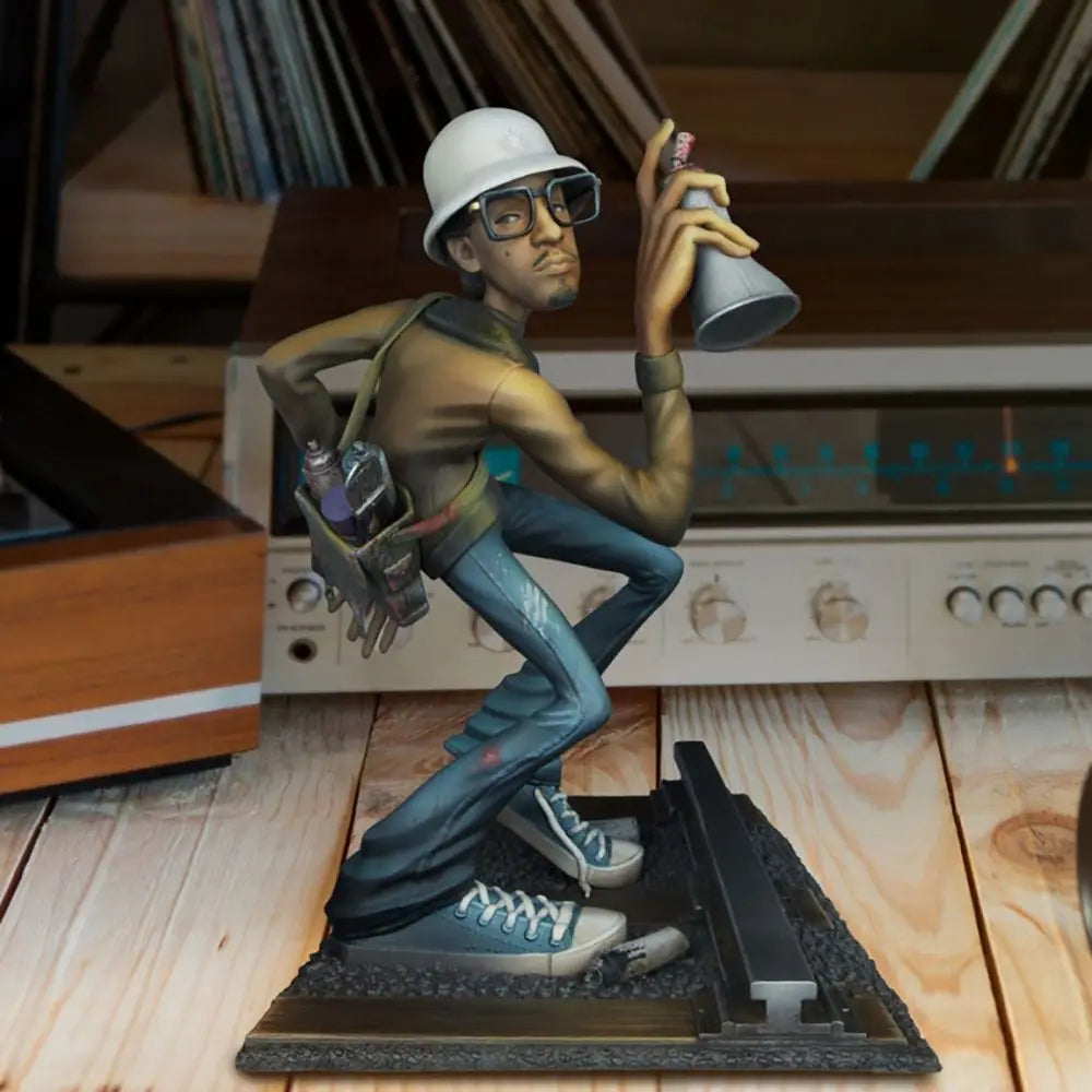 statue résine artiste hip hop dj danseur décoration salle musique blanc gris bleu noir