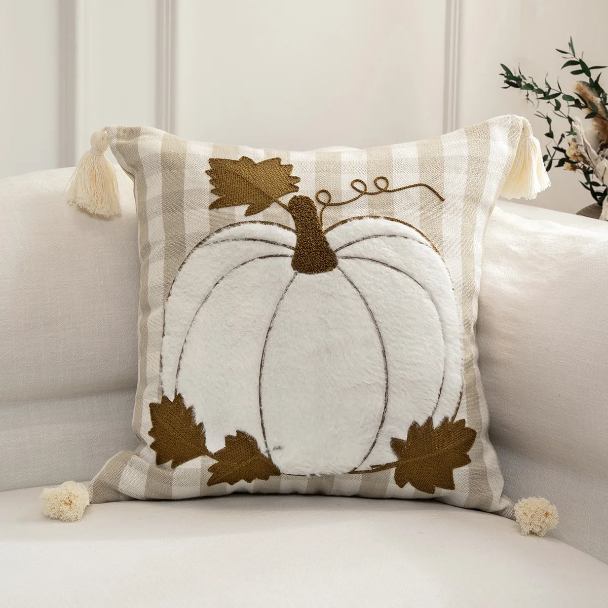 taies d'oreiller automnales citrouille feuilles érable rustique velours polyester non toxique respectueux environnement decoration