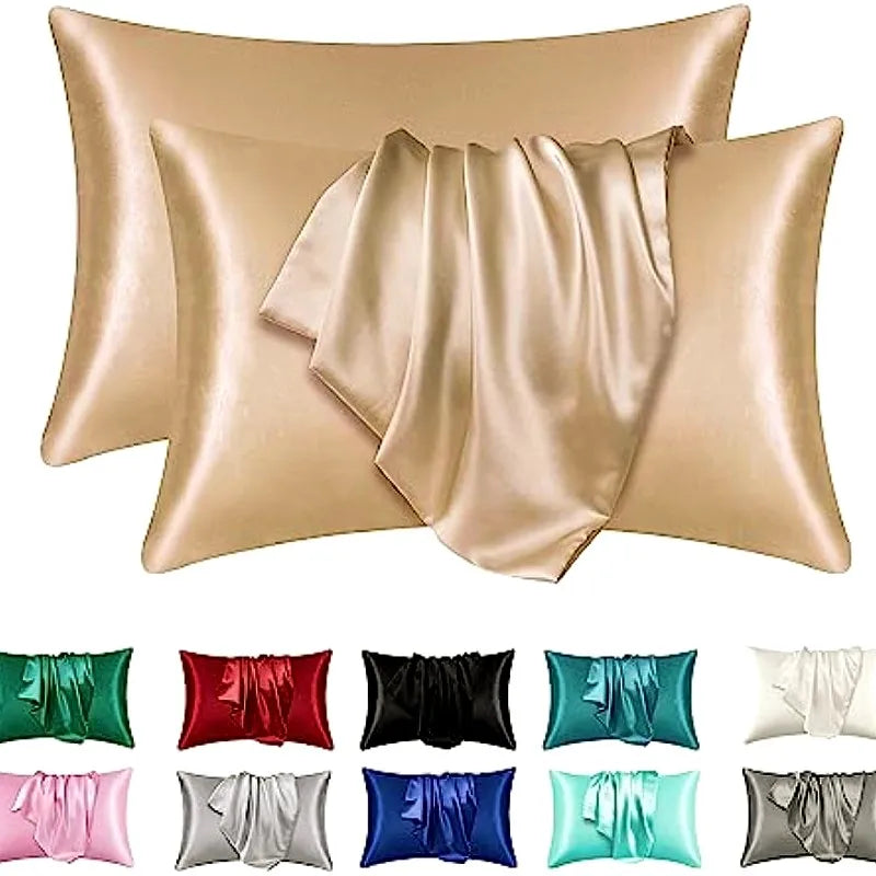 taies d'oreiller satinées polyester élégantes beige fixées cheveux peau respectueuses paires incluses