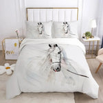 Housse de couette cheval blanc 3D taille reine sur lit