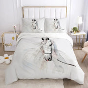 ensemble literie chevaux blanc gris artistique taies oreiller couette moderne chambre