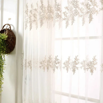 rideau blanc beige broderie florale classique transparent fenêtre salon chambre maison
