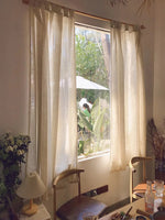 rideau moderne semi transparent polyester texture lin beige clair balcon chambre coucherextérieur