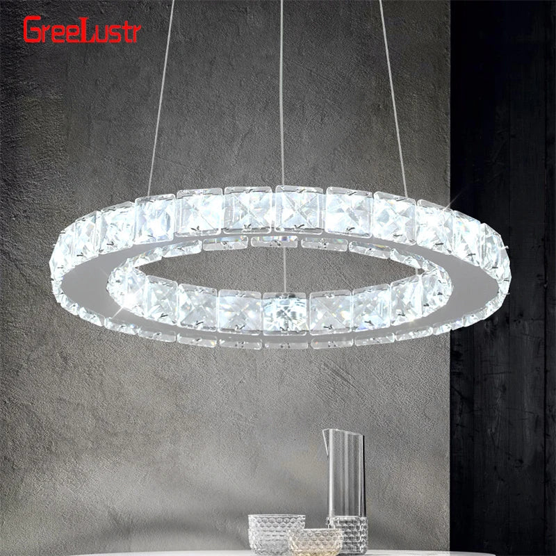 suspension lumineuse moderne cristal cubes acier inoxydable salon salle manger éclairage intérieur