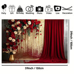 rideau rouge sequins moderne fleurs artificielles mariage anniversaire terylene 100x150cm 150x210cm 180x230cm 210x300cm