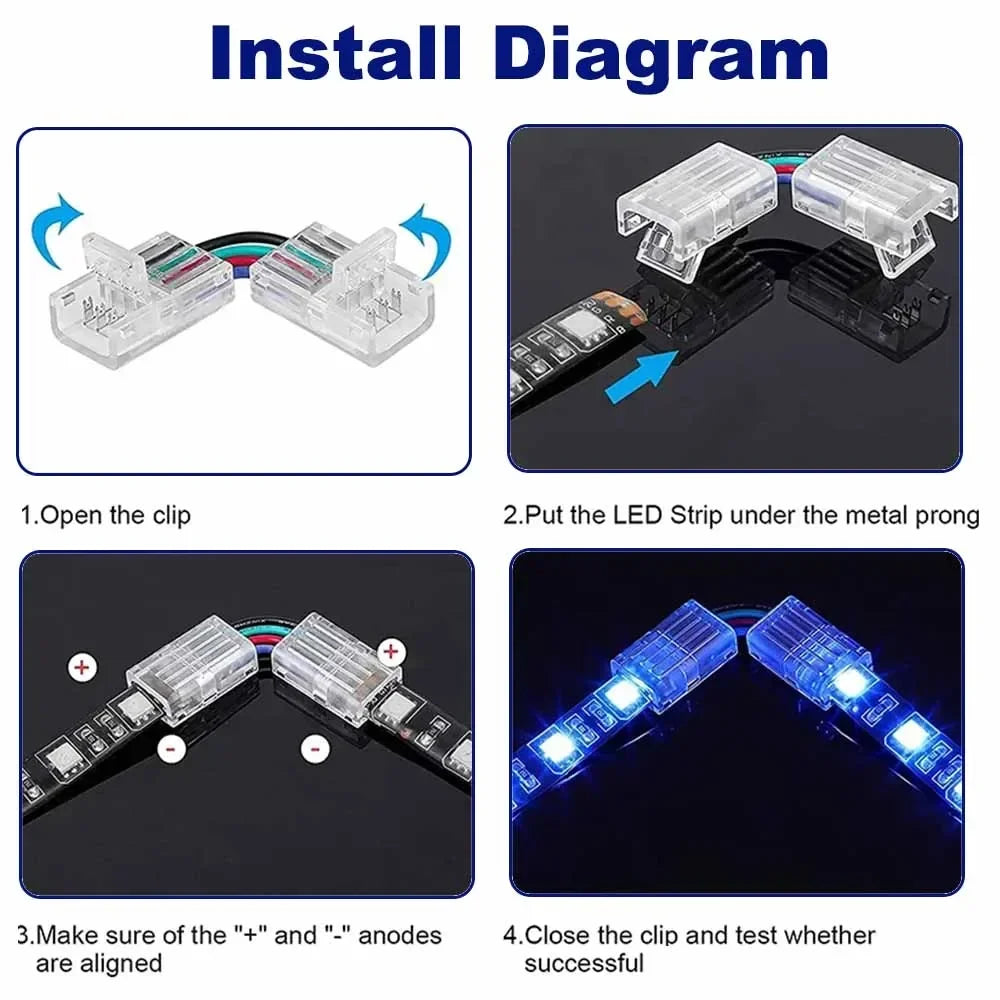connecteurs led transparents 10mm 8mm 12mm 2pin 3pin 4pin 5pin clips modernes no welding