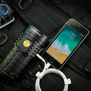 lampe torche led puissante rechargeable noir robuste aluminium camping pêche chasse extérieur professionnel