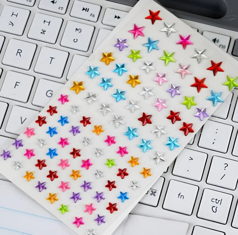 autocollants bijoux décoratifs multicolores cœurs étoiles diamants modernes brillants opaques feuillets motifs