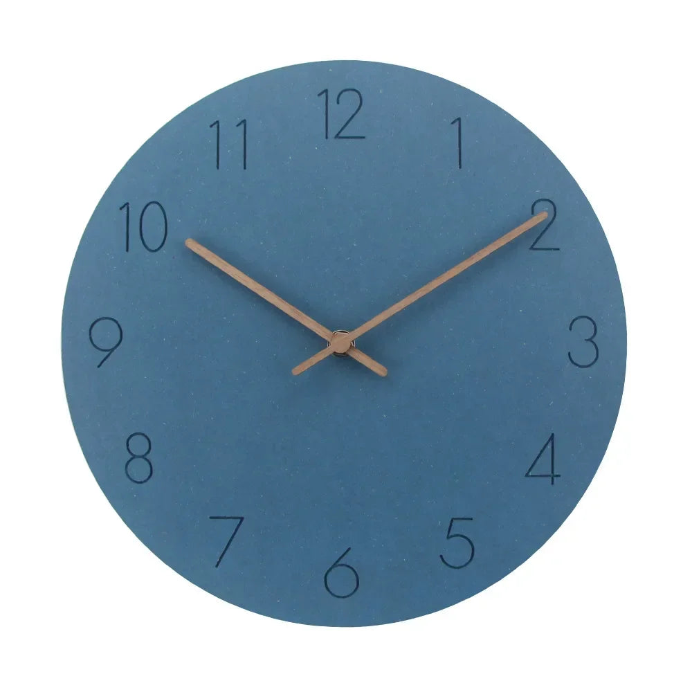 horloge murale moderne vert menthe bleu gris rouille minimaliste aiguille quartz 29cm bois texturé
