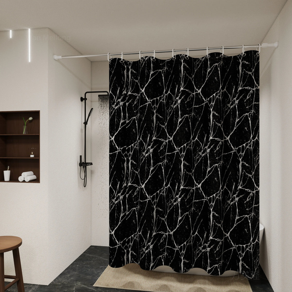 rideau douche moderne noir marbre opalescent respectueux environnement 120cm 180cm