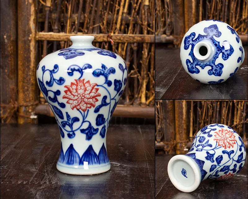Vase en céramique bleu et blanc peint à la main