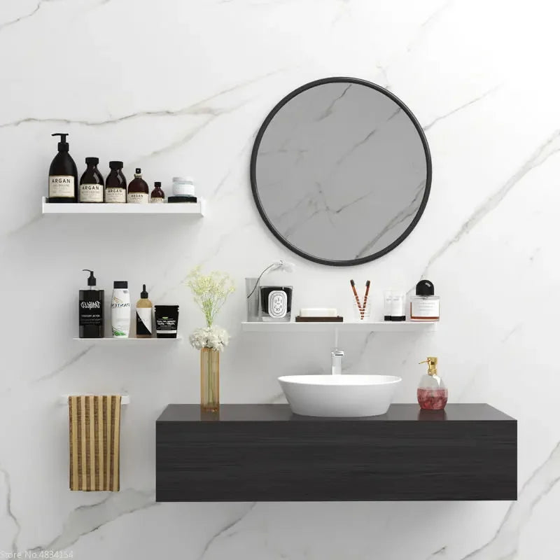 étagères murales modernes adhésives sans perçage blanc noir alliage aluminium rangement salle bain cuisine