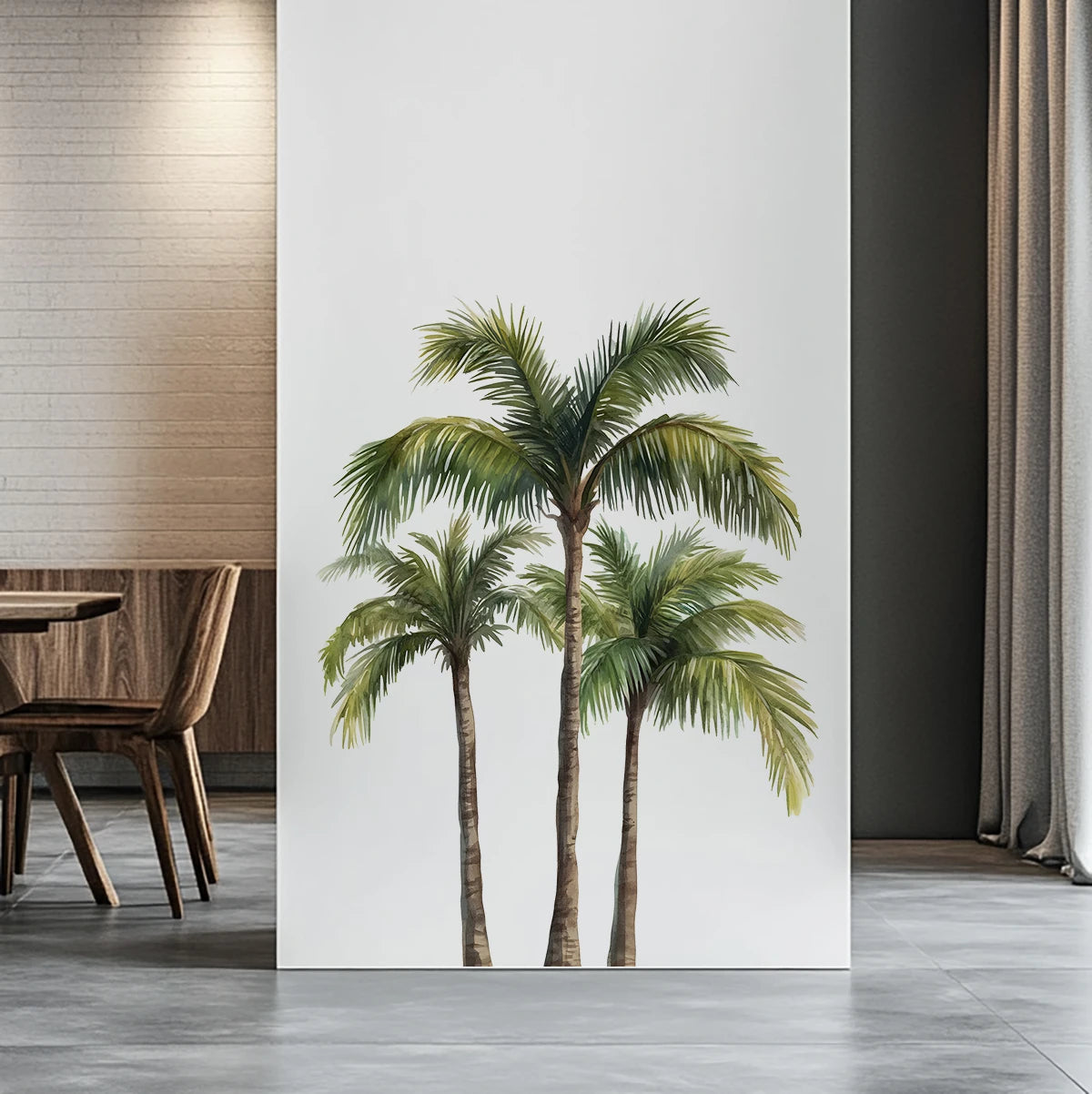 sticker mural palmiers tropicaux vert brun adhésif moderne décoration chambre opacité autoadhésif dimension 90cm