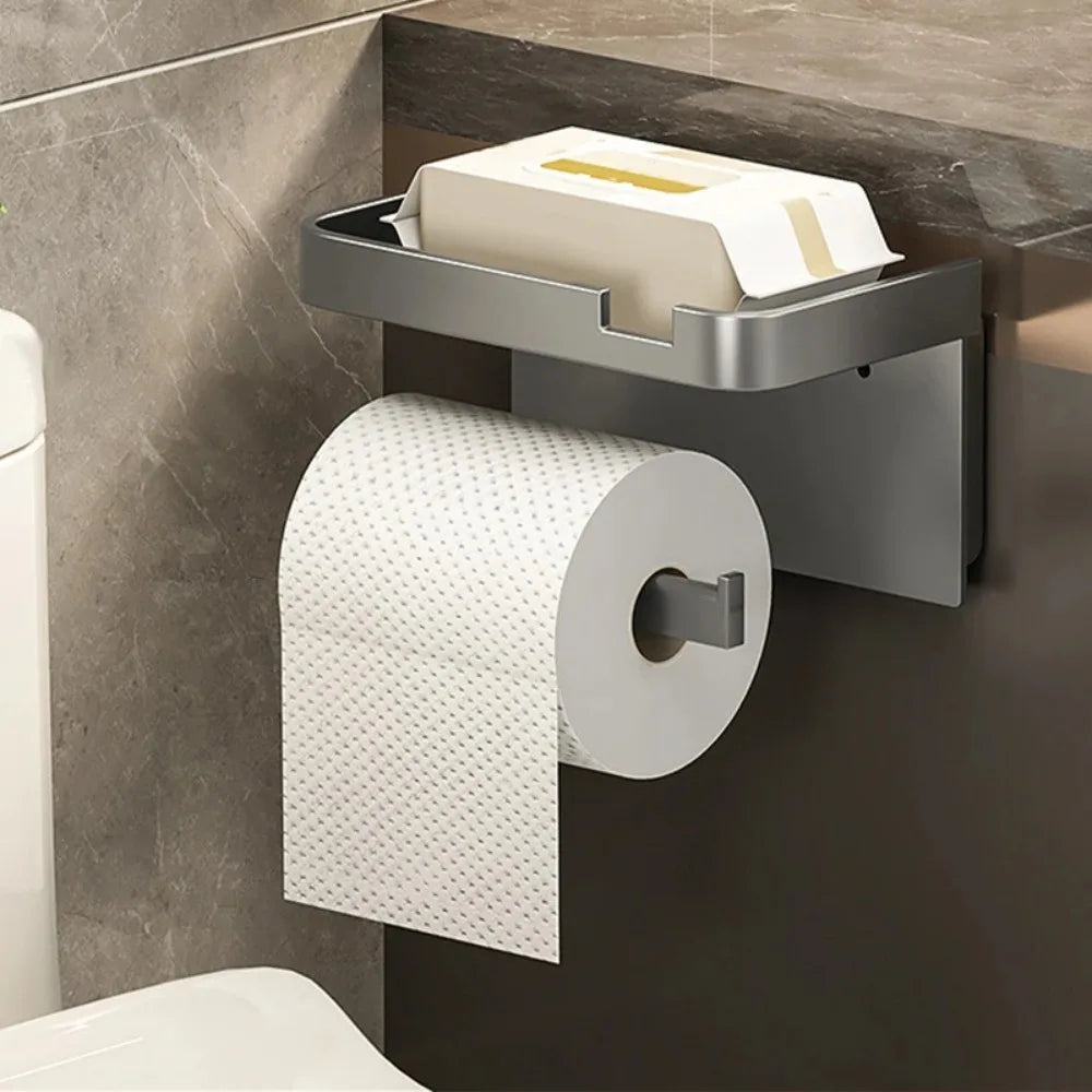 support mural moderne adhésif blanc noir gris rangement papier toilette téléphone montre serviettes