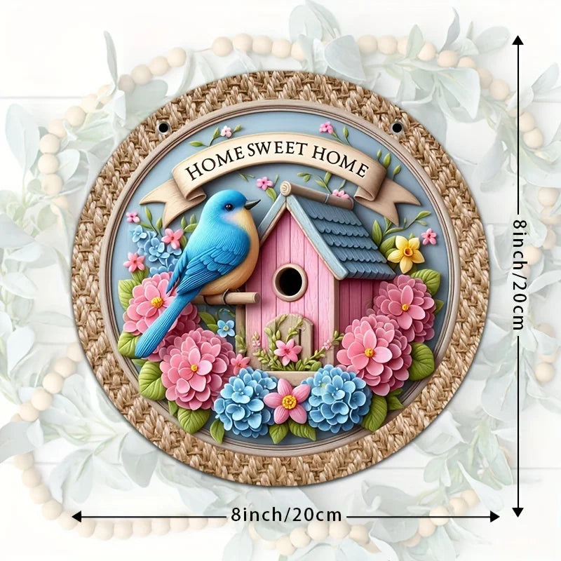 plaque décorative oiseaux phénix hibou paysages naturels or vert bleu blanc