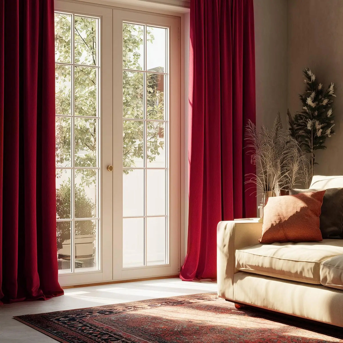 rideau rouge bordeaux solide moderne opacité fenêtre française salon polyester tat