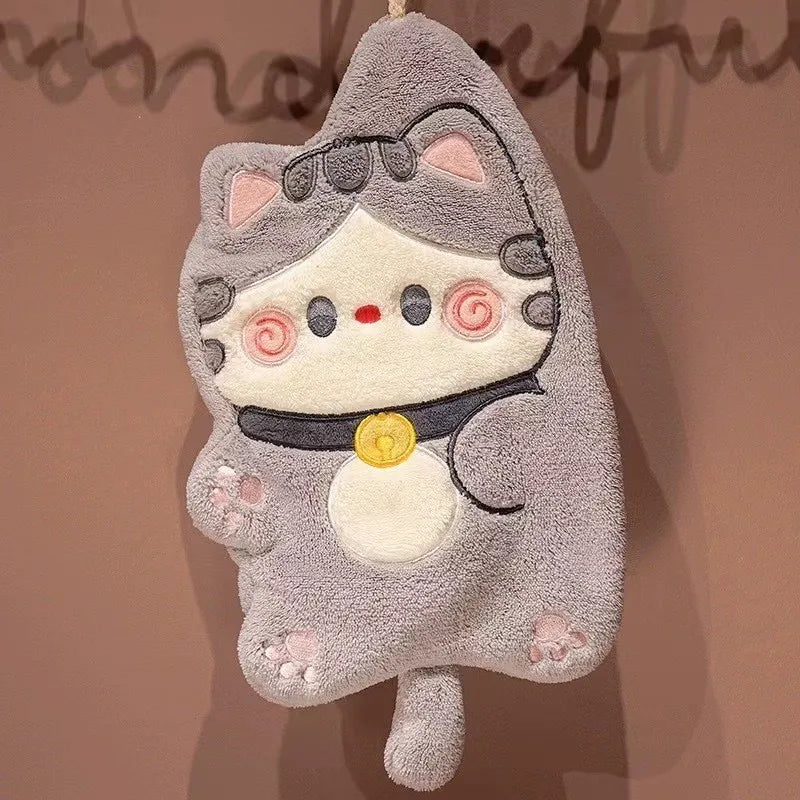 serviettes chat mignon gris blanc beige douces kawaii salle bain buccale nettoyage