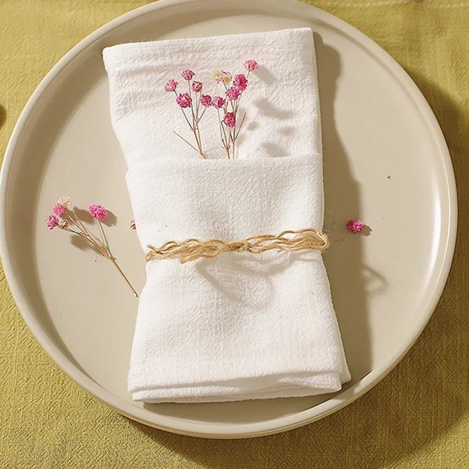 serviettes table réutilisables coton lin 40x40cm classique beige vert jaune blanc rose fleurs séchées