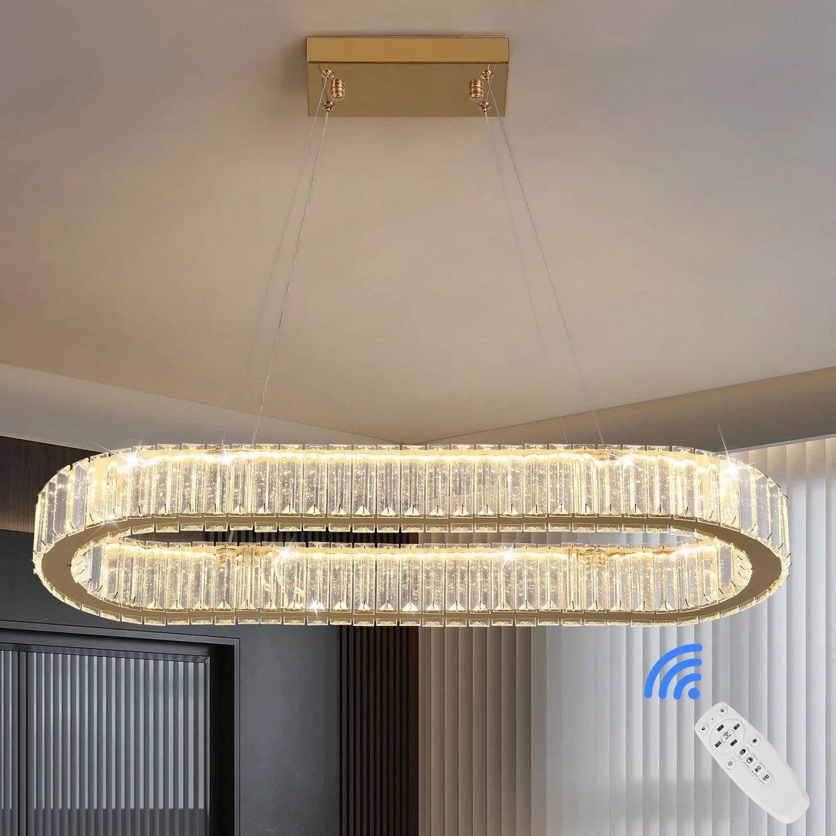 suspension lumineuse moderne strass cristal transparent doré minimaliste led commandes distantes