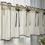 rideau transparent rustique tissu texturé blanc bord noir valance courte fenetre cuisine