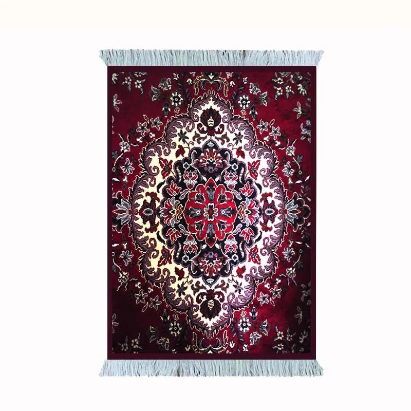 tapis persan franges ornements traditionnels rouge bleu noir beige marron classique sous verre gaming