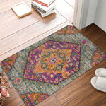 tapis ethnique traditionnel rouge bleu beige antidérapant intérieur extérieur doux porte sol cuisine