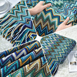 couverture acrylique bleu zigzag moderne pompon portable printemps automne maison voyage