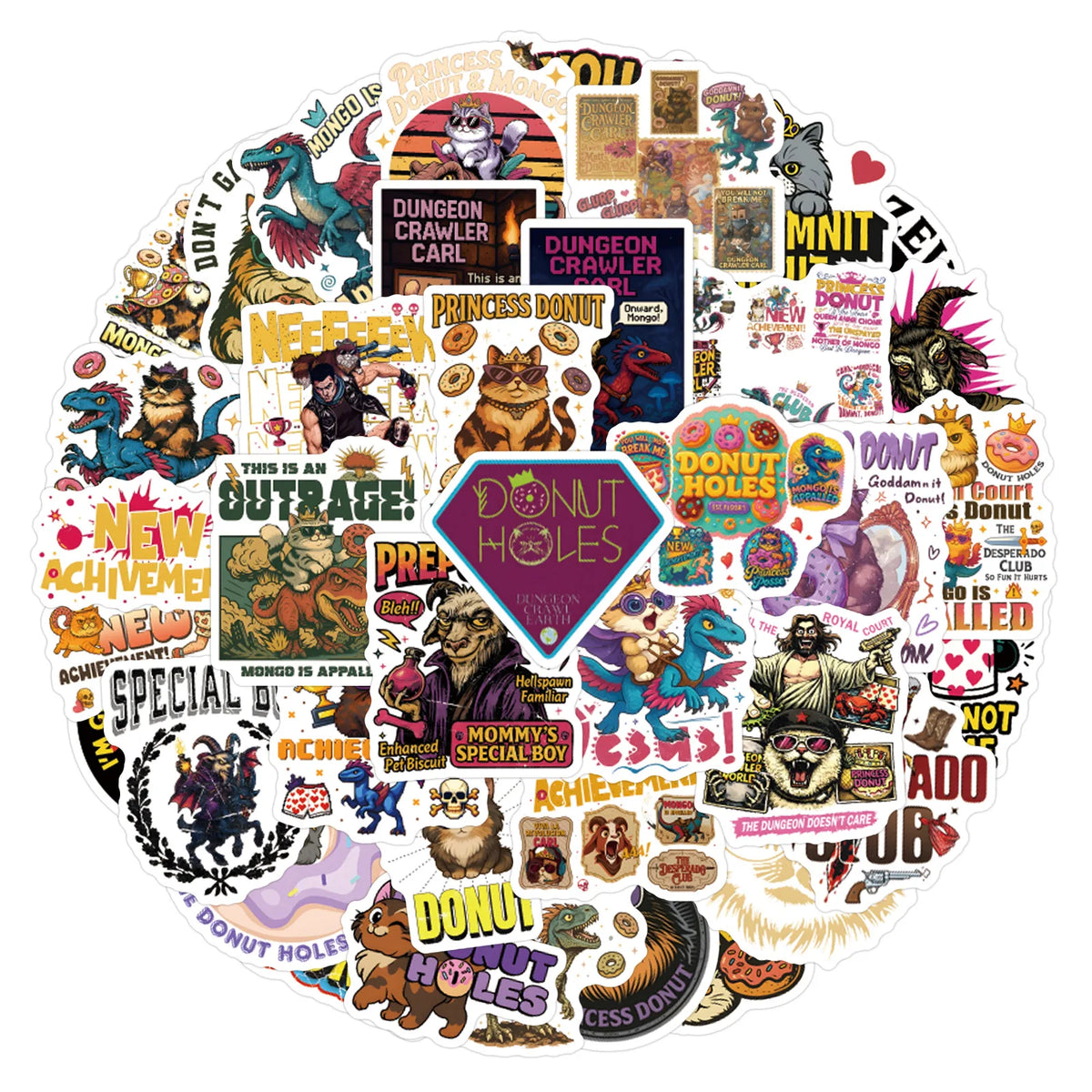 stickers multicolores graphiques humoristiques pop art adhésifs variés illustrations citations logos animaux objetos 14ans+